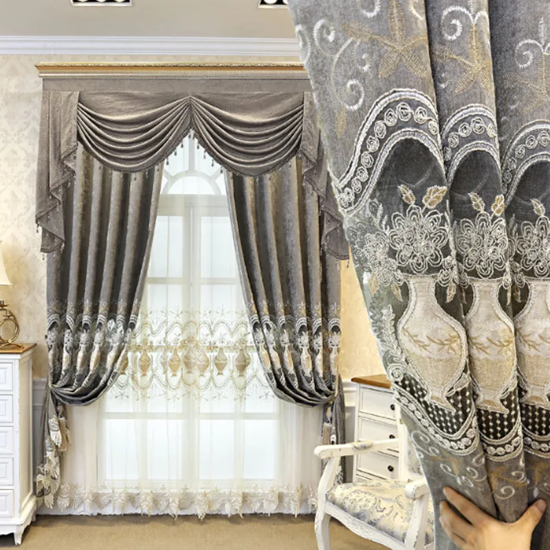 European-style High-end French Romantic Warm Curtains for Living Room Bedroom Chenille Thickening Blackout Curtains Custom