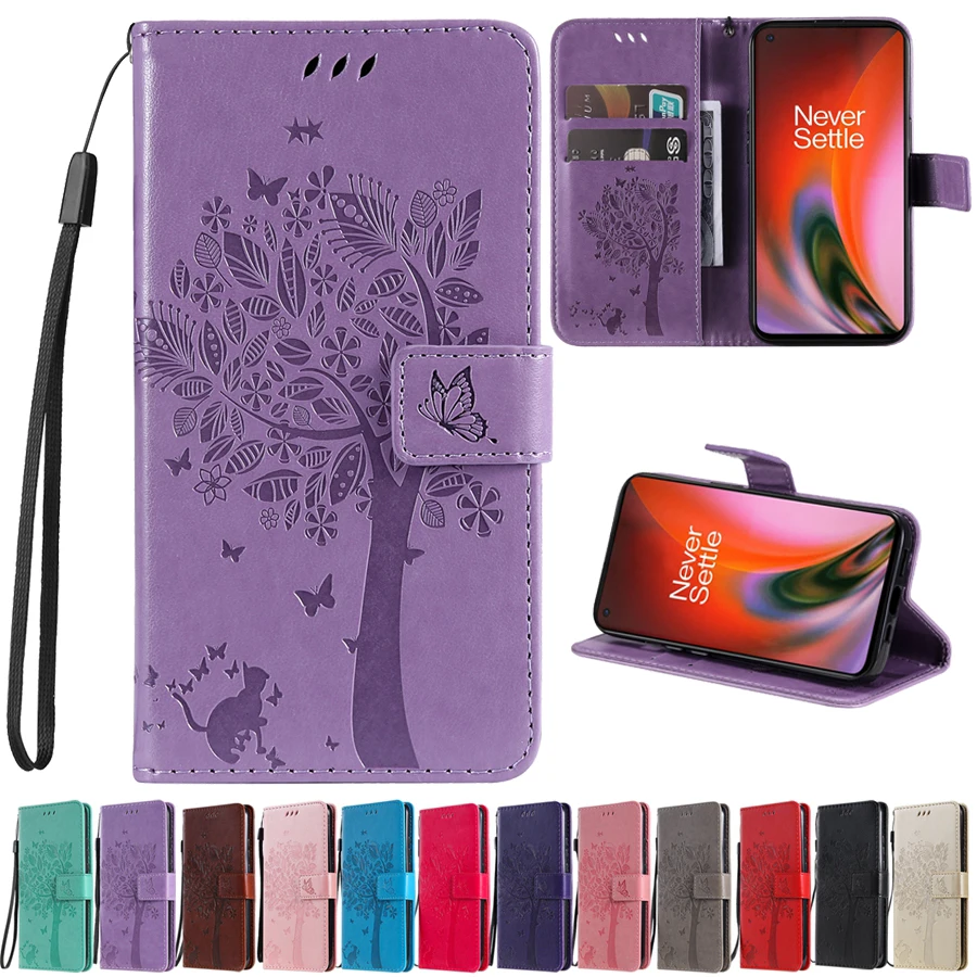 

Wallet Tree Embossing Leather Case For One Plus Nord 2 Nord N200 Nord CE N100 N10 9 Pro 8 Pro 8T 7 7T Pro 6T Anti-drop Flip Case