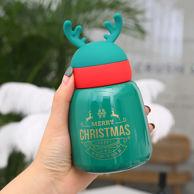 300ML GREEN Рождественский подарок для детей термос чашка Милый лось мультфильм нержавеющая сталь бутылки для воды модные креативные питьевые бутылки - Цвет: 300ML GREEN