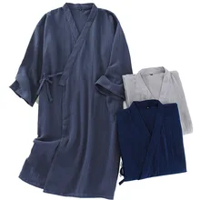 Весна и осень новые мужские ночные халаты удобные свободные кимоно одежда для сна хлопок креп сплошной цвет домашняя одежда кардиган для мужчин