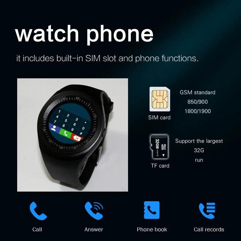 Продажа Умные часы для мужчин android с сенсорным экраном y1 sim карта smartwatch часы с WhatsApp Facebook фитнес трекер pk v8