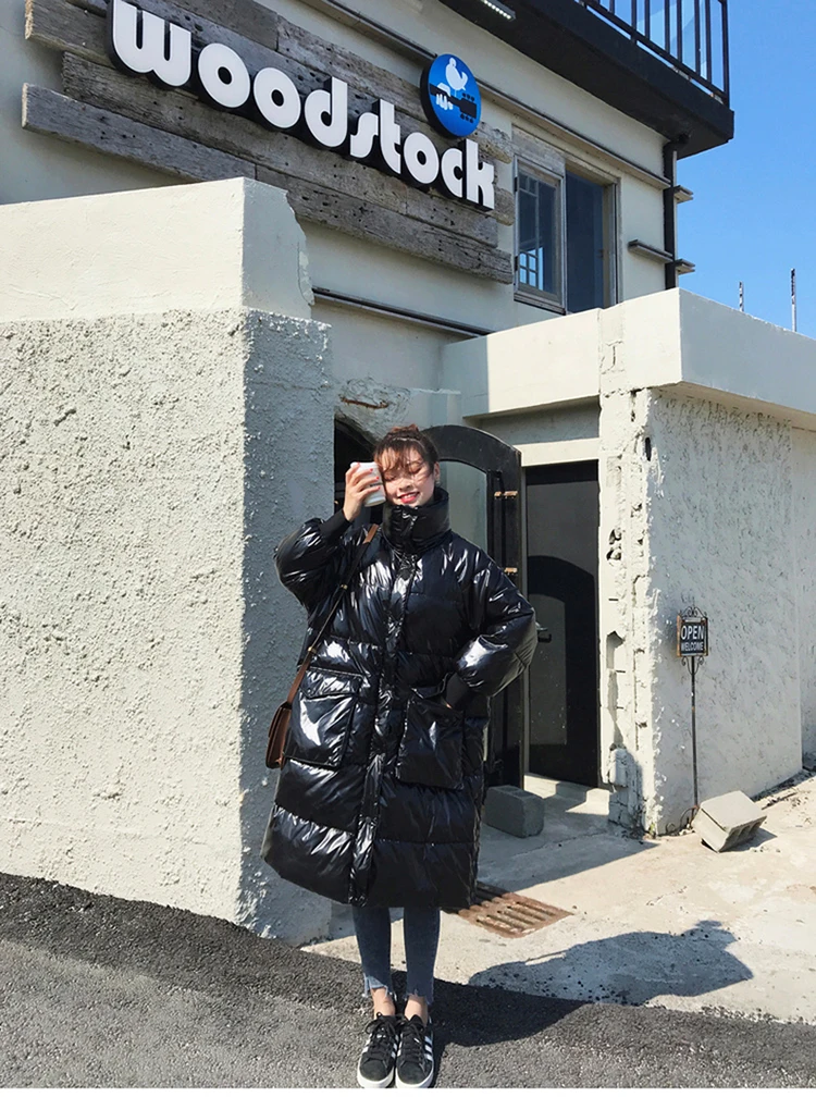 Oversized jacket women Thick Winter Warm Coat Long Down jacket Parka Glossy Thick cotton Jacket Winter Coat Women Windbreaker