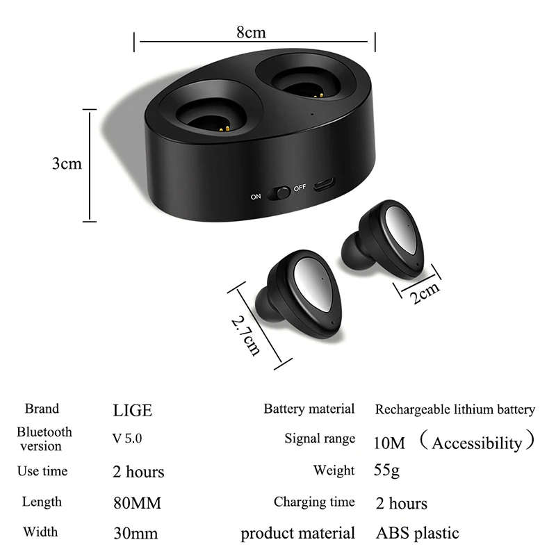LIGE TWS 5,0 Bluetooth наушники мини беспроводные наушники 3D стерео звук спортивные наушники игровая гарнитура с двумя микрофонами