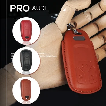 

Car Handmade Genuine Leather Key Cover Holder Case For Audi New Q7 TT A4 B9 A7 TDI Quattro TTS Sline Smart Key Protect