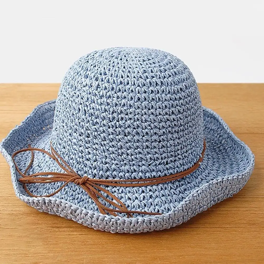 Studyset Summer straw weaving Braided UV Protection Bow Knot Beach Hat Foldable Bucket Cap crocheting