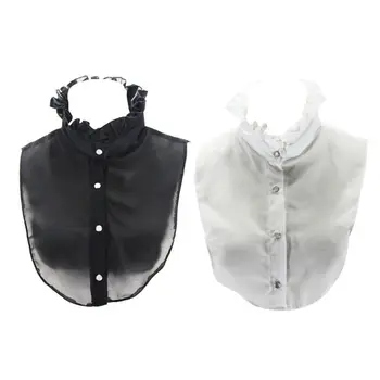 

2020 Women Pleated Ruffles Stand Fake Collar Soft Chiffon Half-Shirt Necklace Chocker