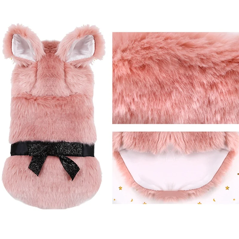 Pet Dog Cute Luxury Fur Winter Clothes Warm Overcoat Small Dog Cat Clothes Bowknot Coat Jacket For Chihuahua Hooded Clothing