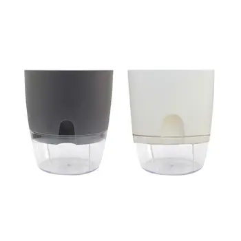 

Elf Watering Planter Handmade 2 Layer Self Watering Plant Pot With Water Contain breathable holes White Gray