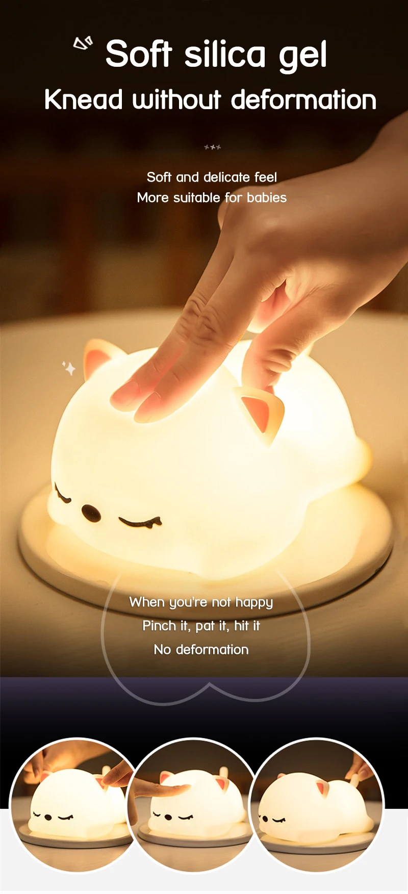 USB Rechargeable Night Light Cat Silicone Night Lights Touch Sensor Bedroom Bedside Lamp With Remote For Kids Baby Gift