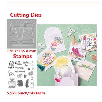 

Lipstick High Heels Clear Stamps with Metal Cutting Dies For Diy Scrapbooking Embossing Transparent Seal Handmade Paper Cards