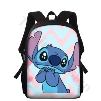 

Classic Kawaii Stitch Pattern School Bags for Girls Boys 15inch Polyester Backpack Kids Cartoon Book Bag Custom Name Logo Design