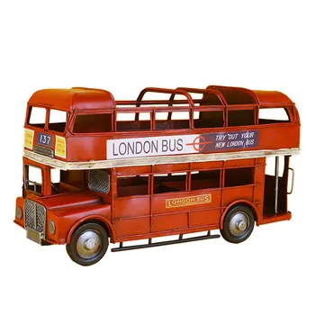 

Creative Double Layer London Bus Minaiture Model Pen Case Pencil Holder Study Room Office Display Ornaments Iron Car Furnishings