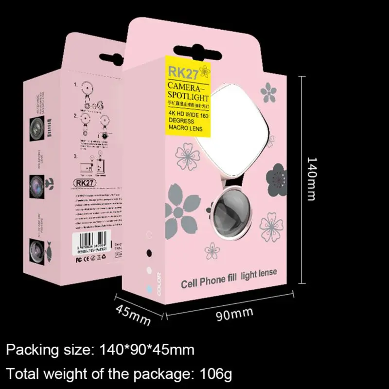Hot Smart Phone Selfie Light Adjustable Brightness Fill Warm Cold Phone Camera LED Light 2 in 1 Fish-Eye Wide-Angle Macro Lens