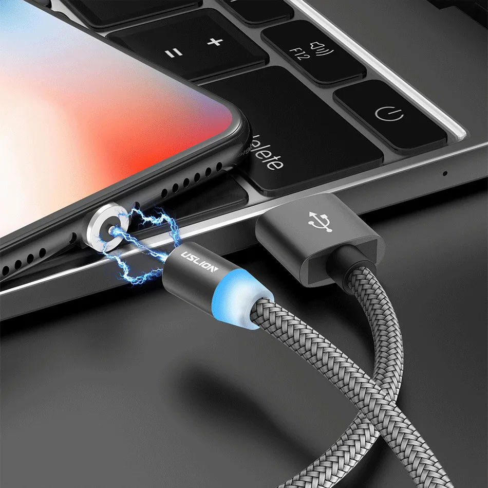 USLION 2 м 3 м светодиодный магнитный кабель Micro usb type C зарядное устройство для iPhone 11 Pro XS Max usb зарядный кабель для huawei samsung Xiaomi