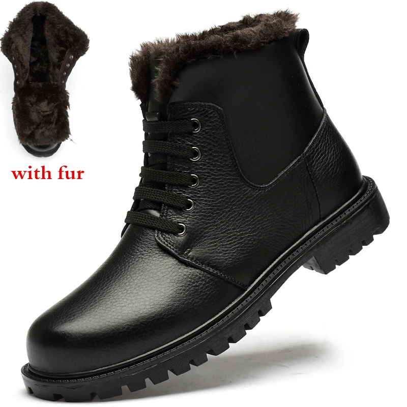 black fur Мужские ботинки; модные мотоциклетные ботинки из натуральной кожи; Мужская зимняя обувь; плюшевая теплая обувь; большие размеры 48; мужские зимние ботинки martin - Цвет: black fur