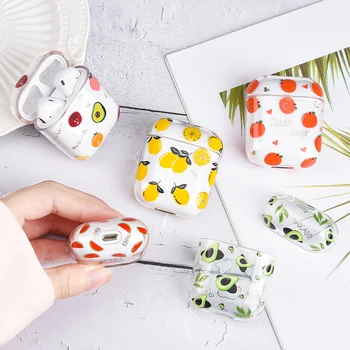 

For Apple Airpods 1 2 Bluetooth Wireless Earphone Shockproof Sleeves Fruit Printing Plastic Case Earphones Protective Cover Box