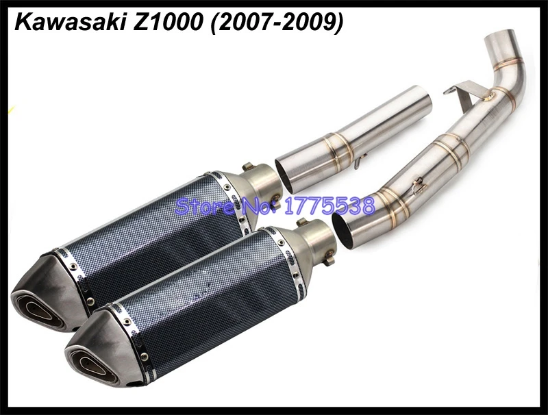 Z1000 2007-2009 глушитель для мотоцикла с полной системой Pip углеродный внешний двойной глушитель Выхлопная средняя труба для Z1000 07-09 глушитель для мотоцикла