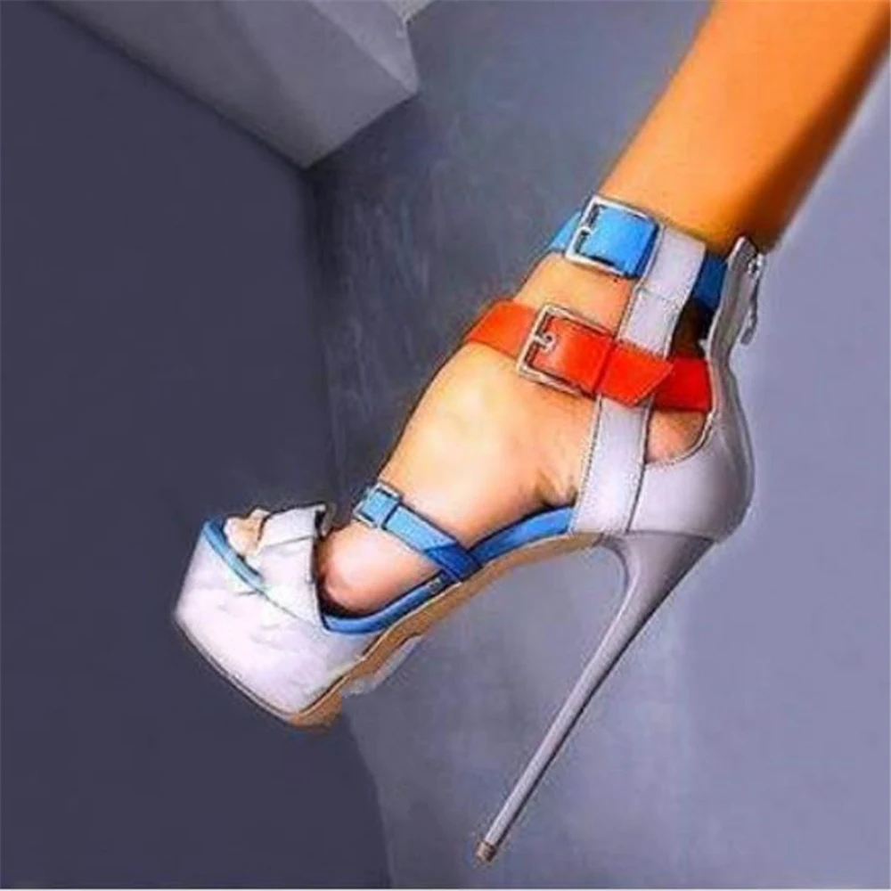 

2020 Fashion Summer Women 17cm High Thin Heels Buckle Strap Sandals 6cm platform Fetish Gladiator Shoes Lady prom Party Pumps