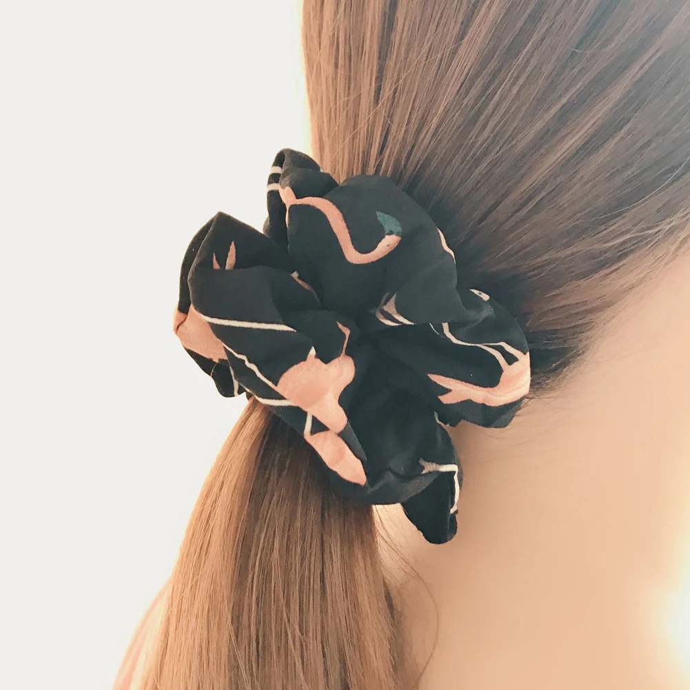 Women Hair Tie Floral Flamingo Design Scrunchie Ponytail - Image 5