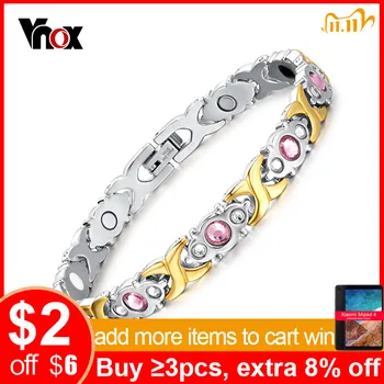 

Vnox Pink Crystal Stone Magnet Health Bracelets for Women Bio Energy femme Gifts