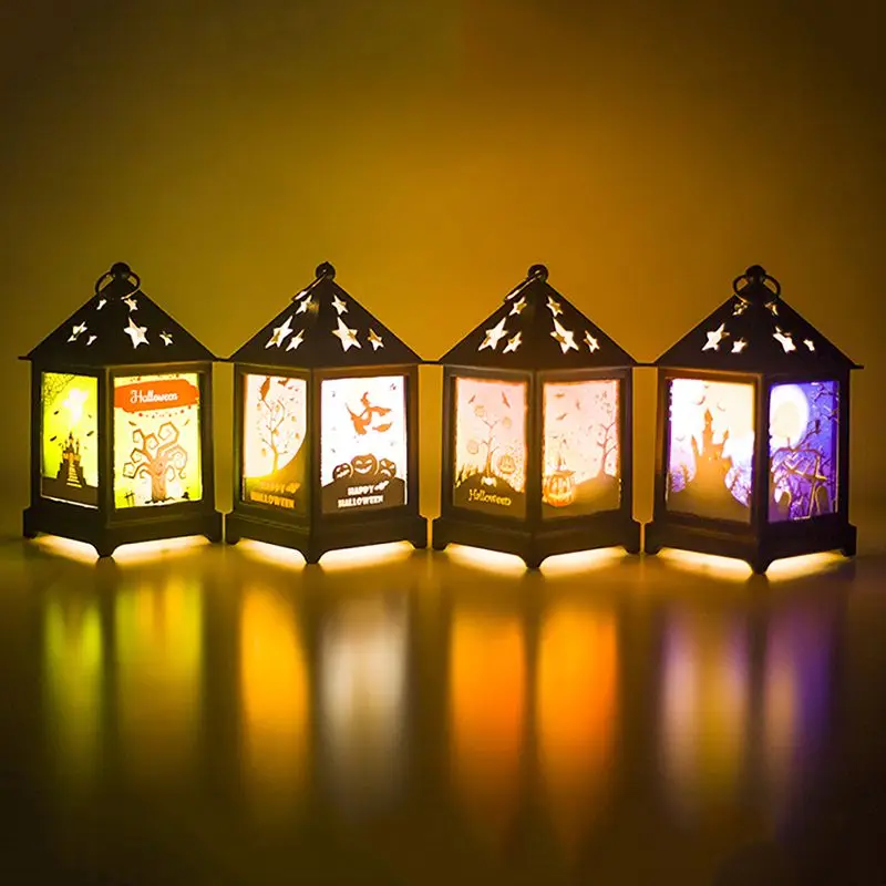 

Halloween Flameless LED Candle Lights With Colorful Painting Battery Operated For Halloween Party Arranged Props Hollow Ornament