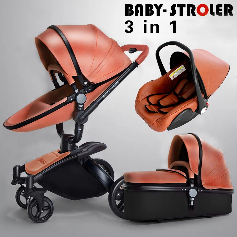 3 IN 1 Brown 3 в 1 легкая детская коляска, многофункциональная Роскошная коляска 3 в 1, до 3 лет, детское автокресло и коляска на четырех колесах - Цвет: 3 IN 1 Brown