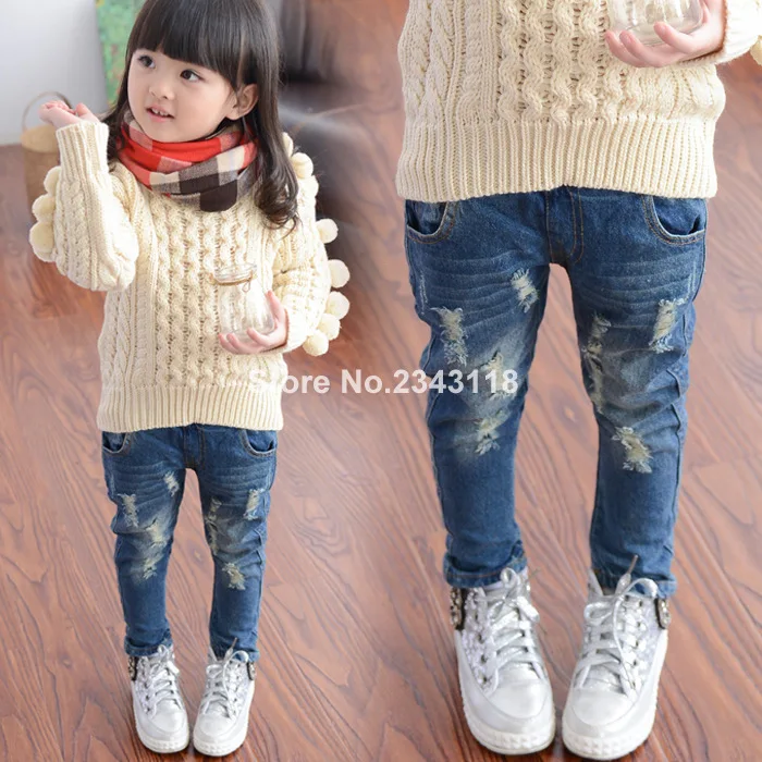 

Spring Spring And Autumn New Hole Jeans Girl Children Baby Old Pants Denim Pants Tide 2-7 8 Ages 3t Jeans Girls Ripped Jeans