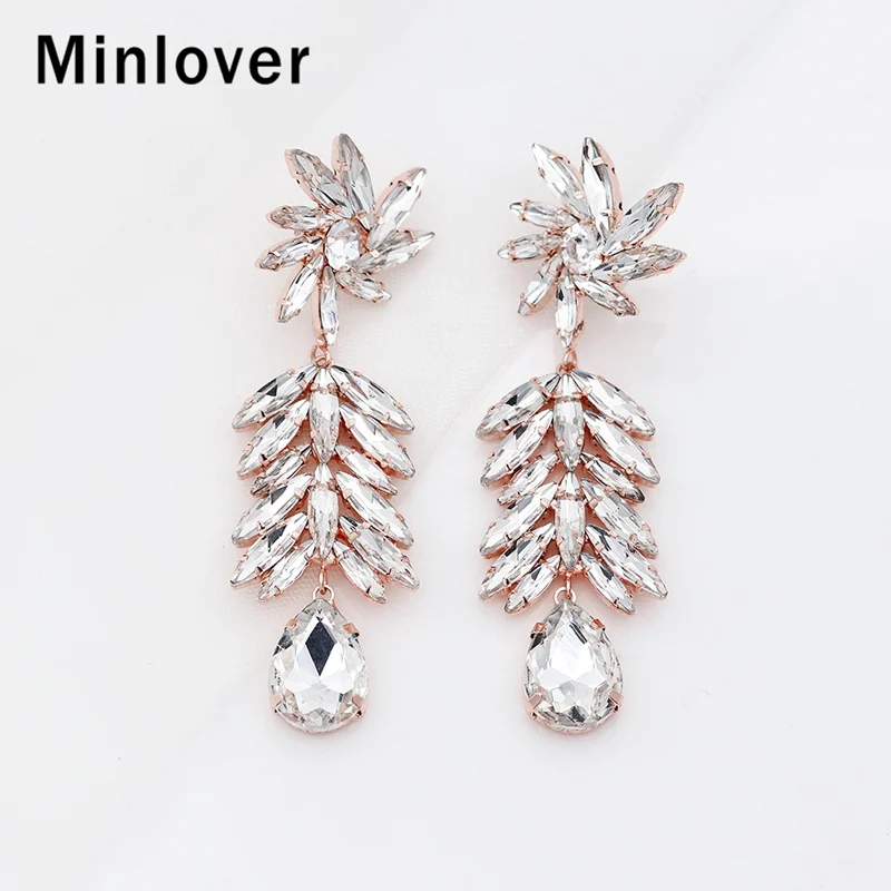 Minlover Marquise хрустальные розовые золотые цвета свадебные Висячие серьги для женщин tadrop длинные висячие серьги Модные ювелирные изделия MEH1677