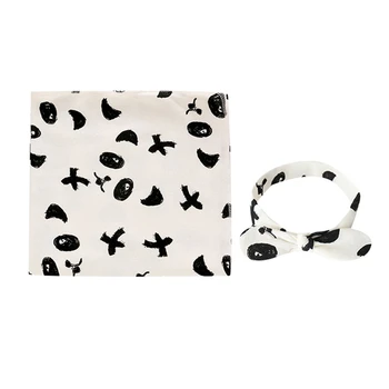 

1PC Baby Sleeping Blanket+1PC Hairband set Newborn unisex Cotton print cartoon Baby Swaddle Blanket Sleeping Muslin Wrap A40