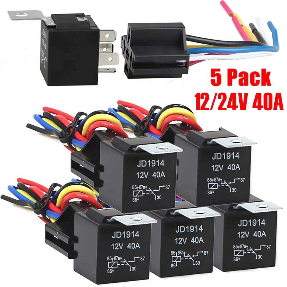 5pcs 24V DC 5 PIN SPDT Integrated Relay 80A Relay ON/OFF for Car Bike Heavy Duty 