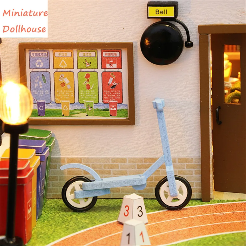 1PCS 3D LED Wooden DIY Miniature Dollhouse Classroom Decorate Model Creative Simulation Crafts Toys For Girls Boys Gifts#g4