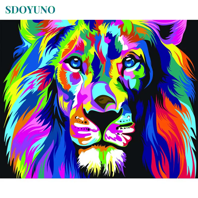 SDOYUNO 60x75 см картина по номерам Безрамная маслом на холсте DIY Красочные Львы