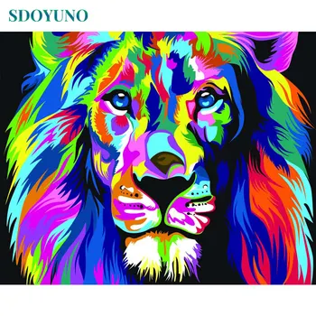 

SDOYUNO 60x75cm Painting By Numbers Frameless Oil Painting On Canvas DIY Colourful lions Pictures By Numbers Home Decoration