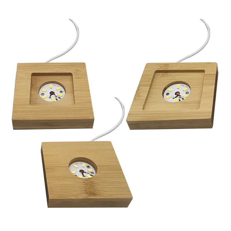Wooden LED Light Display Base With Flower Button Rechargeable Glowing