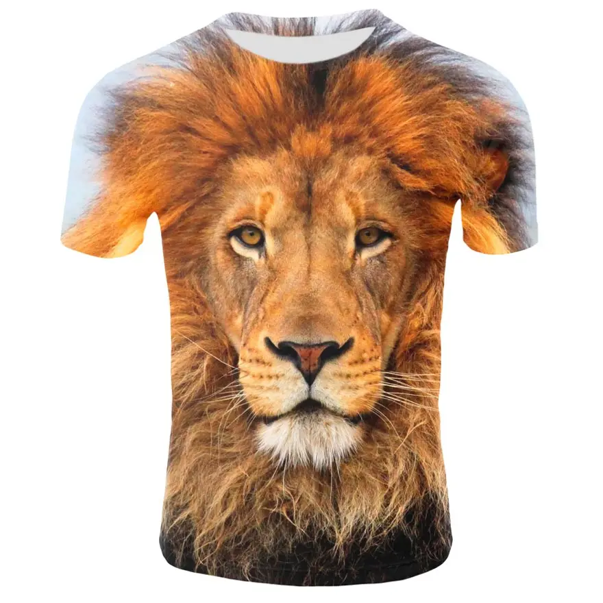 Новая модная футболка с 3D принтом льва, животный узор, летние футболки с коротким рукавом и круглым вырезом, мужские футболки
