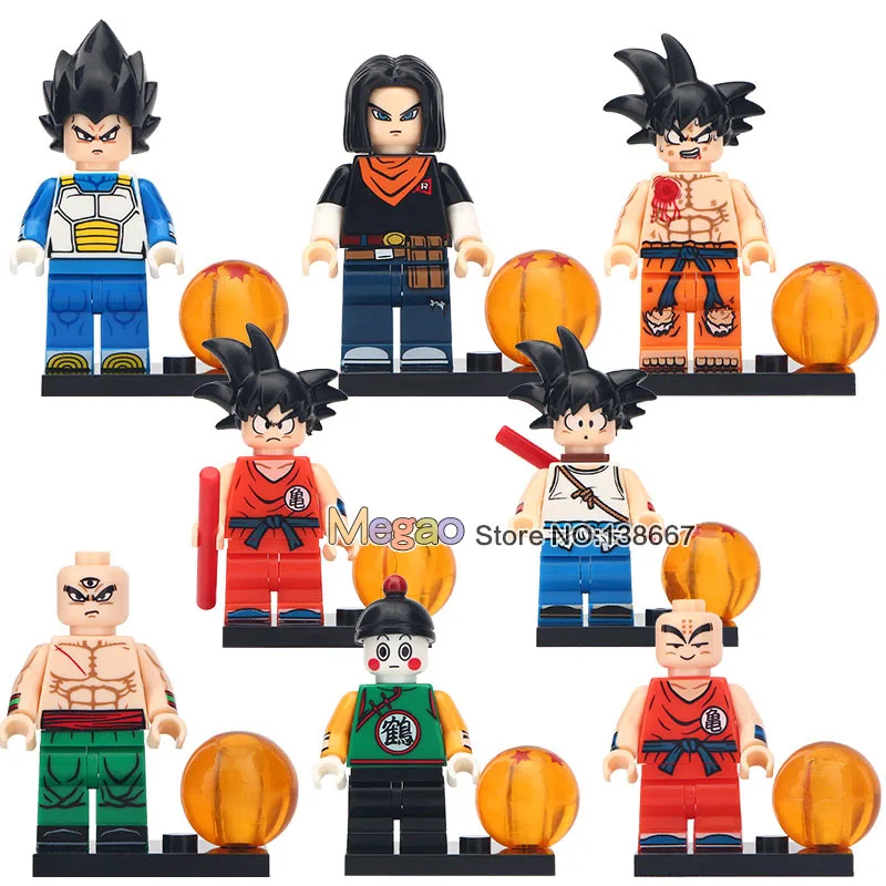 10 комплектов Dragon Ball Z Super Saiyan сын Goku vegeta Krillin Chiaotzu tien shinhan бардок строительные блоки детские игрушки - Цвет: Дерево