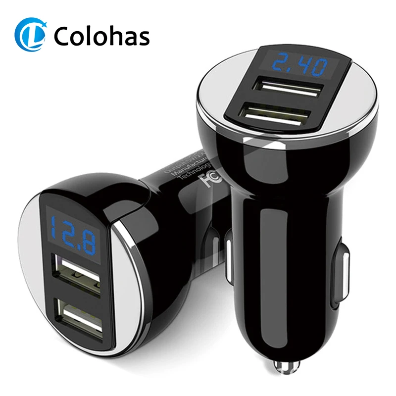Автомобильное зарядное устройство 2.4A с двумя usb-портами, светодиодный дисплей, универсальное автомобильное зарядное устройство для мобильного телефона Xiaomi samsung S8 iPhone 6 6s 7 8 Plus Tablet
