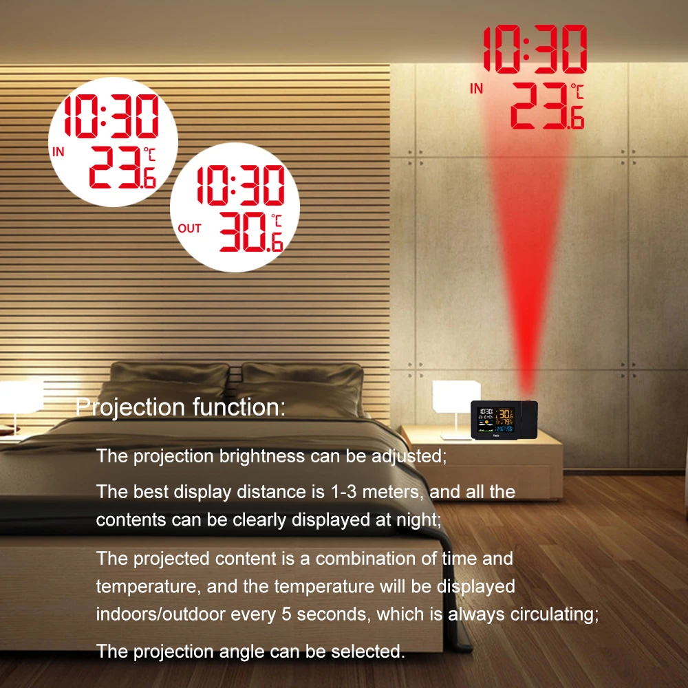 Проекция радио будильник светодиодный цифровой настольные часы функция повтора Погодная станция с барометром погоды Температура Влажность
