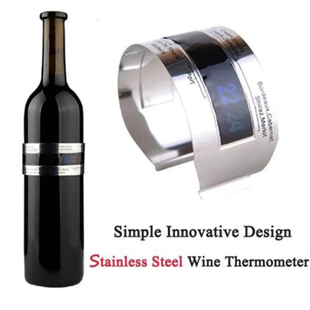 Wine Collar Thermometer Bar Beverage Tool CD Display Stainless Steel Bottle Wine Thermometer LCD Display Clip Sensor 4