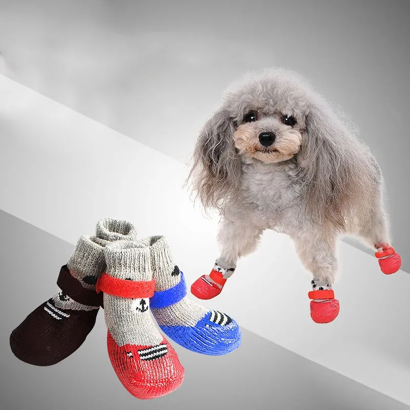 Водонепроницаемые хлопковые резиновые ботинки для собак, Нескользящие зимние ботинки для собак, носки для щенков, маленьких кошек, собак