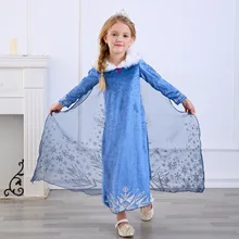 Новое рождественское вечернее платье детские костюмы для девочек на Хэллоуин, детский длинный синий карнавальный костюм Эльзы