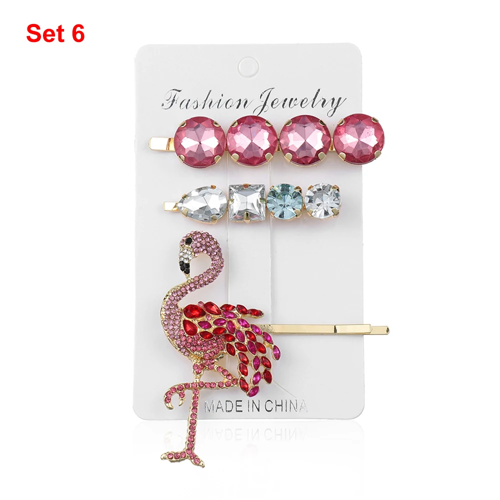 1Set Shiny Crystal Hair Clips Colorful Rhinestones Hairpins Metal Pearl Barrettes Women Fashion Hair Styling Jewelry Accessories - Цвет: Set 6