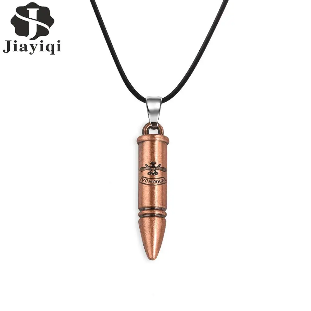 

Jiayiqi Gothic Bullet Alloy Pendant Necklace Men Punk Choker Leather Rope Chain Necklace Stylish Male Jewelry Friendship Gift