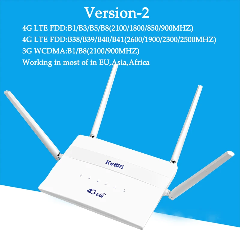 best home wifi signal booster KuWFi 4G LTE 300Mbps Không Dây Có Khe SIM 4 Ăng Ten Ngoài Repeater Hỗ Trợ 32 WiFi Người Sử Dụng wireless internet amplifier Wireless Routers