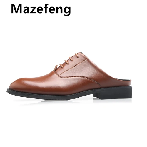 

Men Increase Shoes Summer Slippers Men Slippers Simple Casual Half Slippers Solid Outdoor Leather Slippers Round Toe
