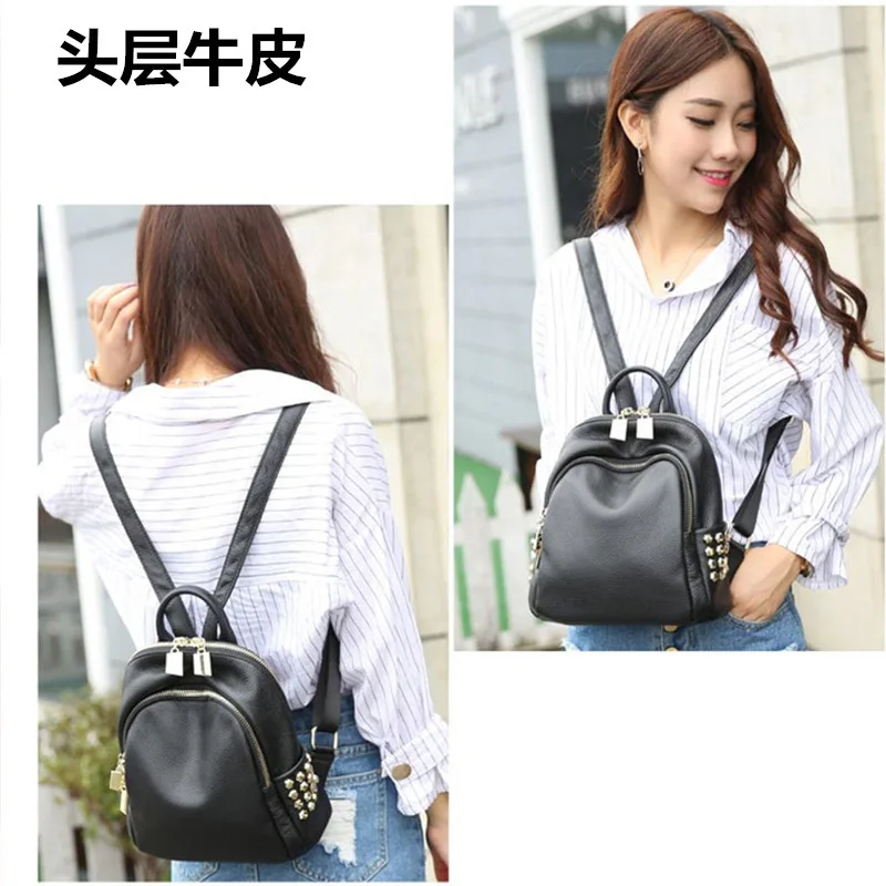 

Backpack Women's 2019 New Style WOMEN'S Leather Bags Korean-style Fashion Mini Backpack First Layer WOMEN'S Cow Leather Bag