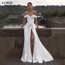Лори принцесса свадебное платье трапециевидной формы атласные с высоким разрезом невесты платья с открытыми плечами свадебное платье в богемном стиле Vestido de noiva