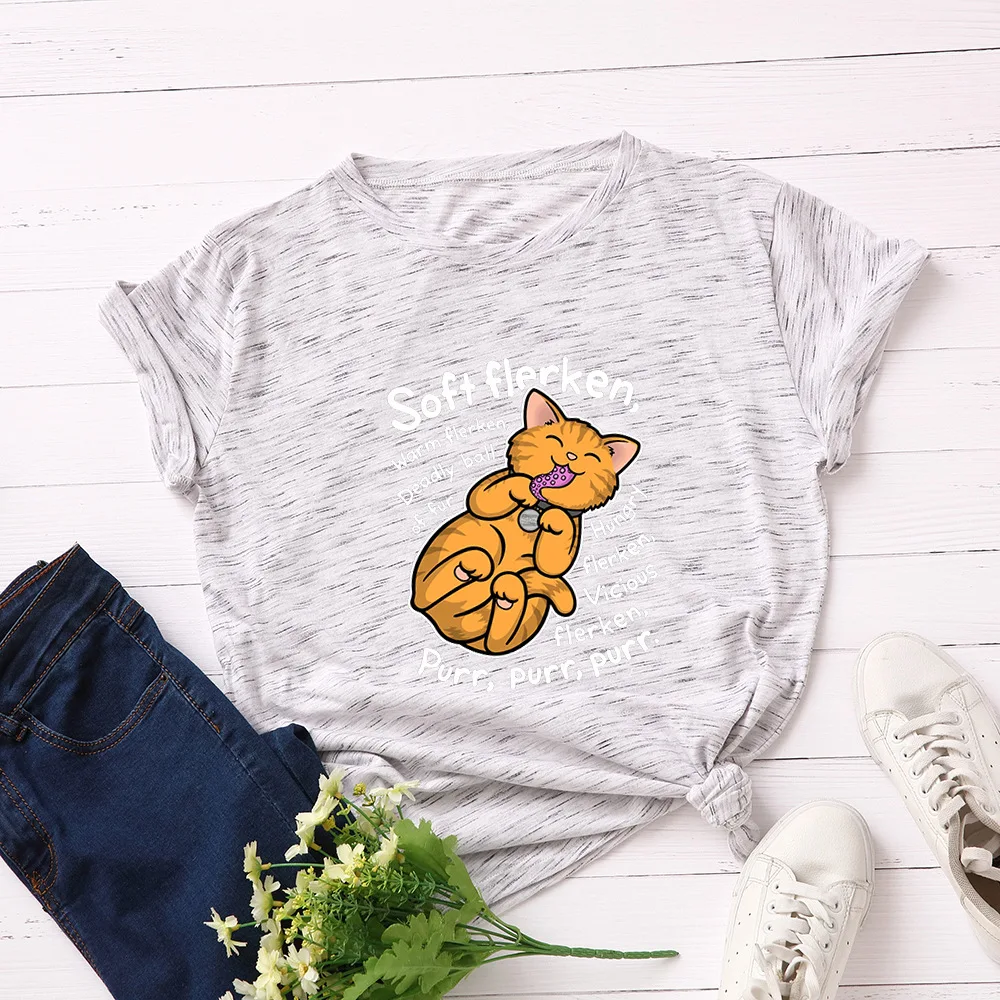 SINGRAIN Women Oversized Funny Cat T Shirt Short Sleeves O Neck Korean Tees Casual Letter Cute Koya Print Cotton Tee Shirt