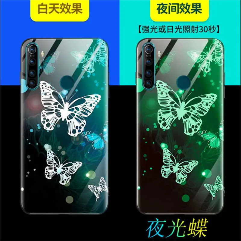 Светящийся закаленный чехол для OPPO Realme Q чехол 6," стекло со свечением задняя крышка для OPPO Realme Q крышка оболочка сотовый силиконовый чехол
