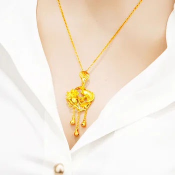 

24k gold necklaces for women carp bell lock jewelry ancient Fasha golden lotus carp Inlaid wedding necklace 2020 Jewelry gifts